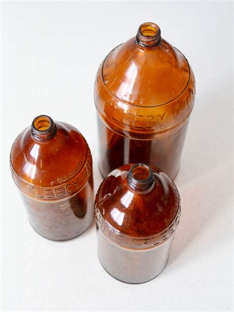 Vintage Brown Glass Bottles Set3 Fleecy White Bottles Circa Etsy