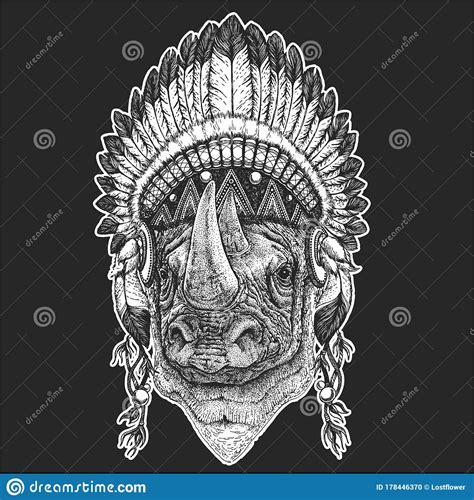 Rhinoceros Rhino Portrait Head Of Wild Animal Indian Tribal