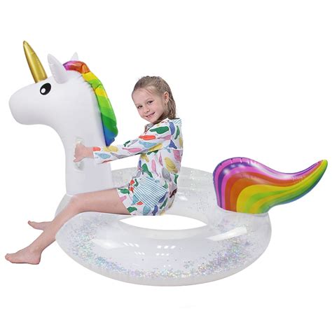 Inflatable Glitter Unicorn Swimming Ring Pool Tube Beach Party Toys