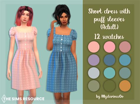 The Sims Resource Short Dress With Puff Sleeves Adult