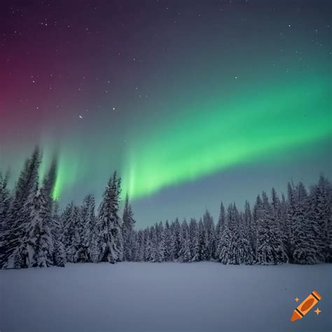 Aurora Borealis Over A Snowy Forest