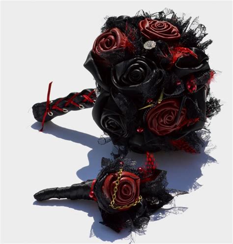Black And Red Leather Gothic Wedding Bouquet 2601755 Weddbook