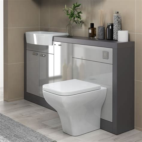 Vanity unit cabinet basin sink bathroom corner wall hung twin double bowl 1200 for. Grove 1500 Grey Vanity Unit | Buy Online at Bathroom City