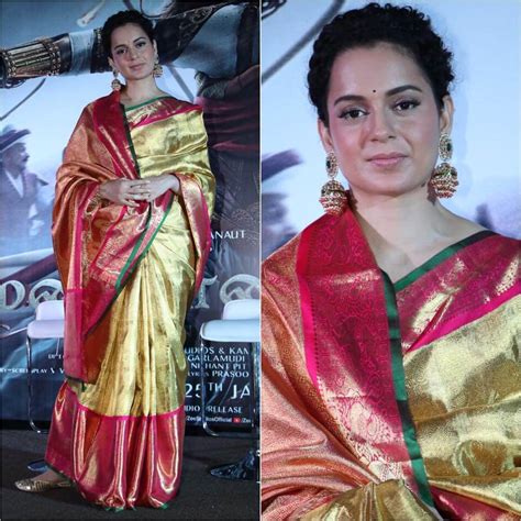 Kangana Ranaut Red And Gold Silk Saree K4 Fashion