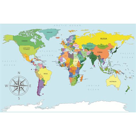Стикер Карта на света Държави и океани 210x135 см Emagbg