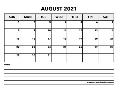 Calendar August 2021 A Printable Calendar