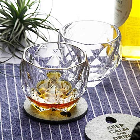Elysianstores Daiamond Shaped Whiskey Glass Unique Cool Crystal Rocks Whiskey Glasses Set Of