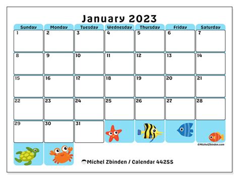 January 2023 Printable Calendar “442ss” Michel Zbinden Nz