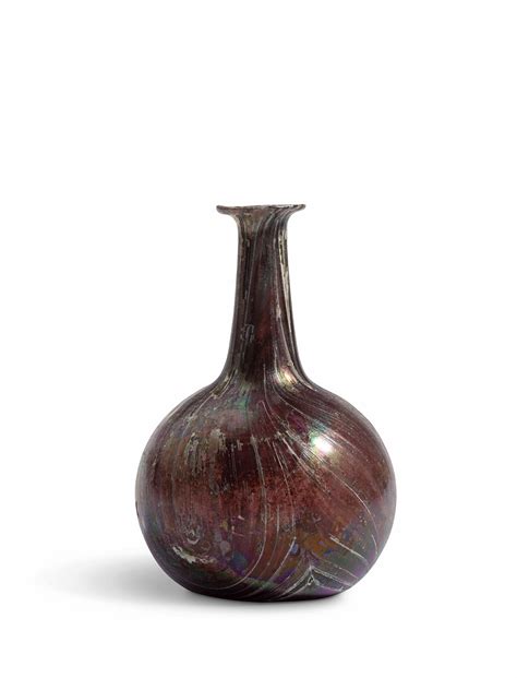 Roman A Roman Aubergine And White Marbled Glass Bottle Eastern