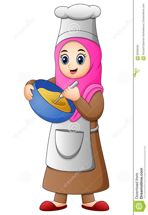 happy muslim girl cooking stock vector illustration of stand 93530424
