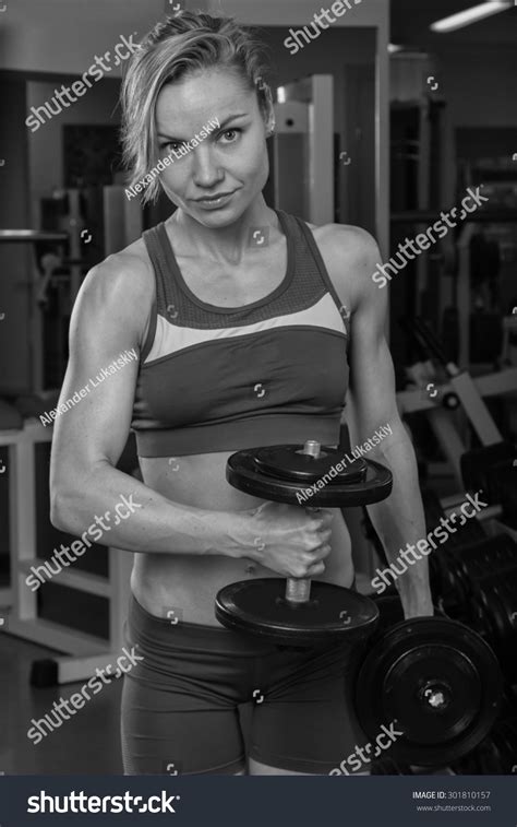 Sexy Athletic Girl Gym Seductive Blonde Stock Photo
