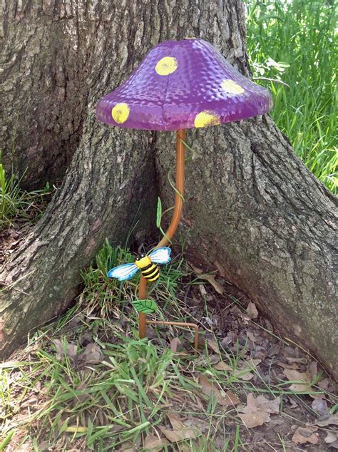 Fun Fungi Large Metal Mushroom Garden Stake Purple Whimsical