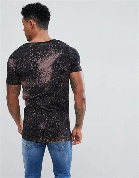 Asos Design Muscle Fit Longline Scoop Neck T Shirt With Splatter Print