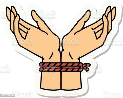 Tattoo Style Sticker Of A Pair Of Tied Hands Stock Illustration