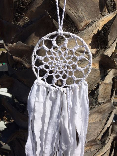 White Crochet 6 Dream Catcher With Fabric And Yarn Etsy