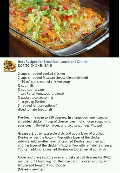 Bake, uncovered, for 20 minutes. Doritos chicken bake | Cooking chicken to shred, Chicken ...