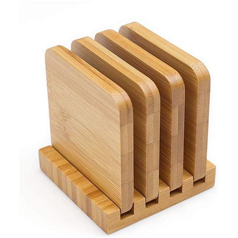 Bamboo Coasters 4 Pack Set With Holder Manufacturers China Customized