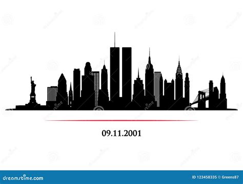 New York City Skyline With Twin Tower Stock Vector Illustration Of