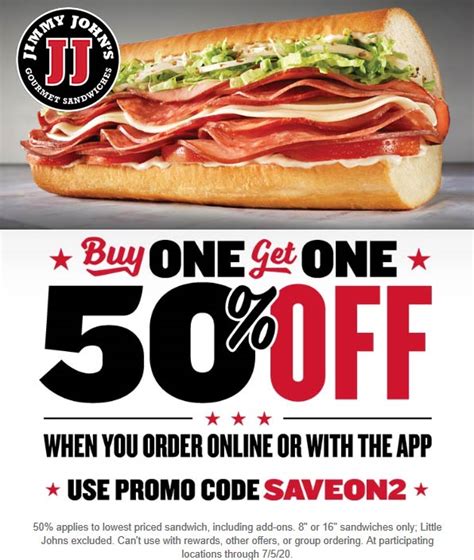 December 2020 Second Sub Sandwich 50 Off At Jimmy Johns Online Via