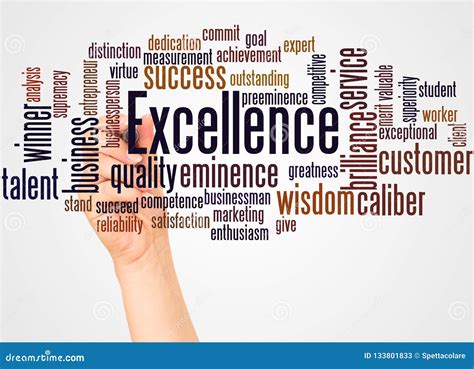 Excellence Word Cloud And Hand With Marker Concept Stock Illustration