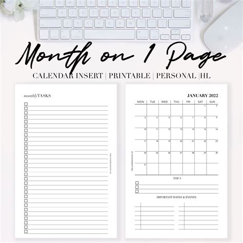 2022 Month On One Page Calendar Printable Pdf The Charmed Shop