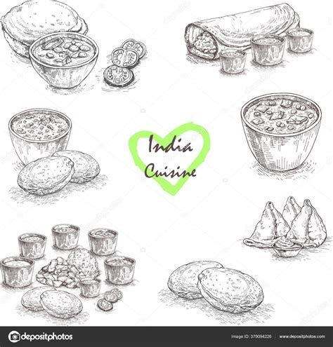 Indian Food Illustration Hand Drawn Sketch Indian Cuisine Doodle