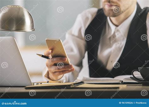 Handsome Businessperson Using Smartphone Stock Photo Image Of Device