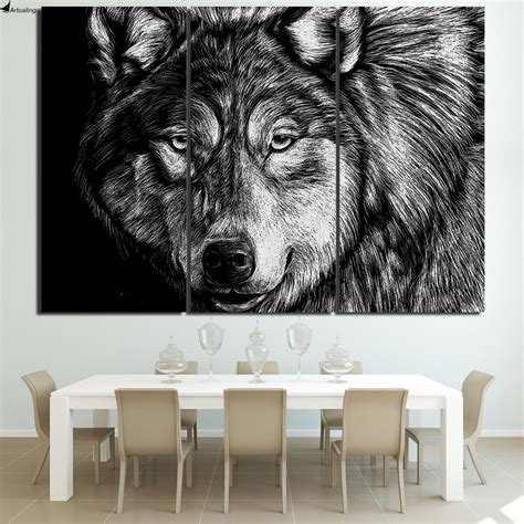 3 Piece Canvas Art Wolf Poster Black White Picture Hd Printed Wall Art