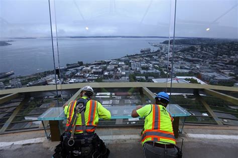 First Look Space Needle Unveils Nearly Complete Glass Observation Deck
