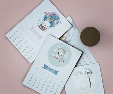 2020 Cute Animal Calendar Mock 2 Shabby Mint Chic Party