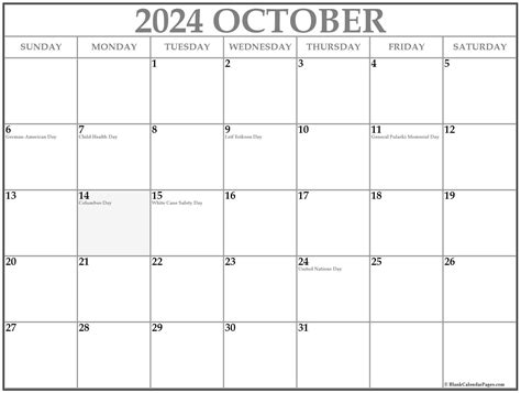 October 2024 With Holidays Calendar 2024 Calendar Printable