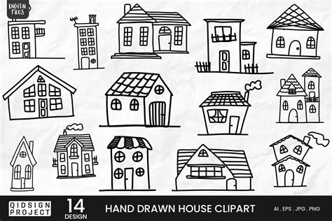 Hand Drawn House Clipart 14 Variations By Qidsign Project Thehungryjpeg