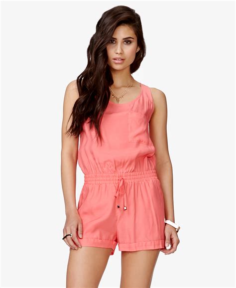 Lyst Forever 21 Sleeveless Drawstring Romper In Pink