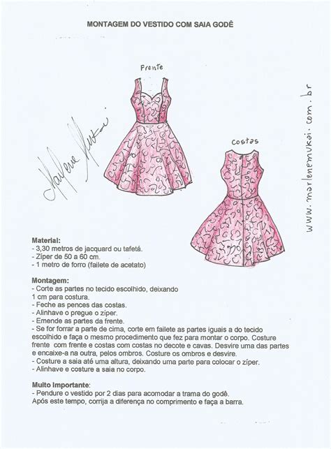 Vestido com Saia Godê e decote coração DIY molde corte e costura Marlene Mukai