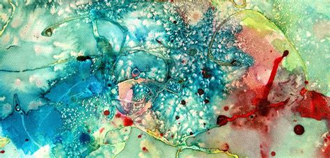 Watercolors Sprinkled With Salt On Top Of Dried Blue Gel Glue On Watercolor Paper With Plenty