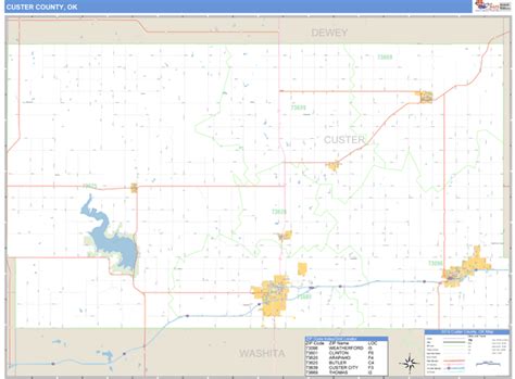 Custer County Oklahoma Zip Code Wall Map
