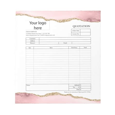 Form Business Quotation Invoice Or Sales Receipt Notepad Zazzle