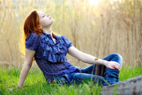 Relaxing Girl Stock Image Image Of Outdoor Relax Field 14296347