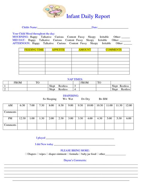 Infant Daily Report - Download as DOC | Infant daily report, Preschool daily report, Daily report