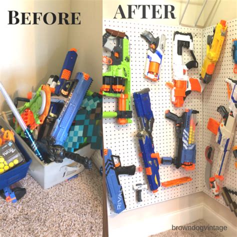 Nerf board made from a peg board nerf gun cabinet. Make Your Own Easy DIY Nerf Gun Wall