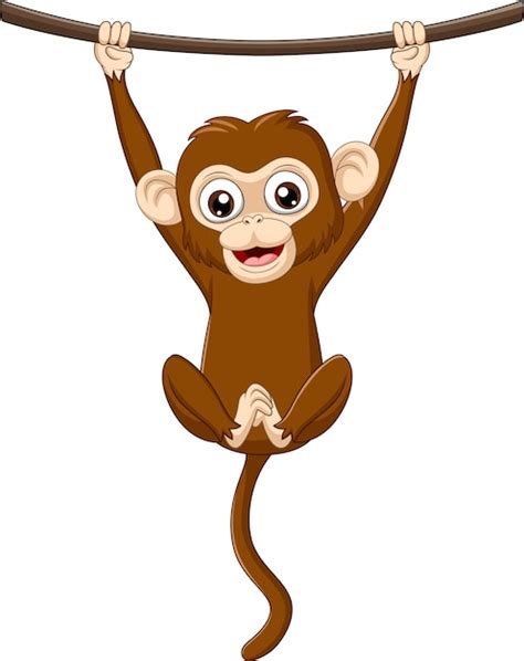 Premium Vector Cartoon Baby Monkey Hanging On A Wood Branch