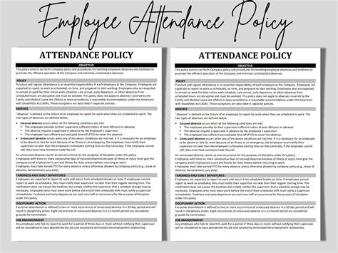 Employee Attendance Policy Template Ms Editable Word Etsy Uk