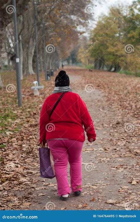 Obese Woman Walking In Urban Park Stock Image Image Of Casual Back