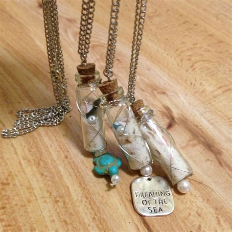 Wire Wrapped Mini Glass Bottle Necklace Filled With Sand Pink