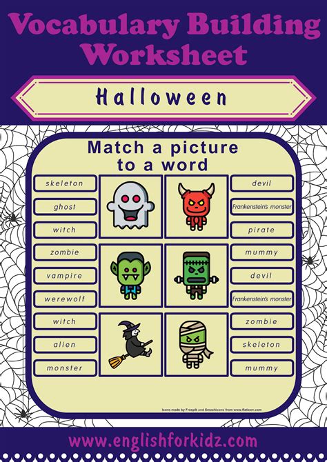 Halloween Worksheets Picture To Word Matching