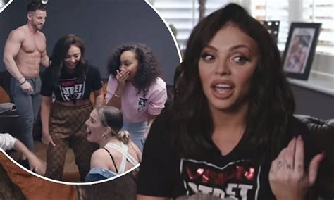 jesy nelson entertains her little mix band mates at home with a very awkward male stripper