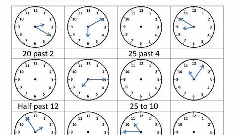 Telling Time Clock Worksheets to 5 minutes