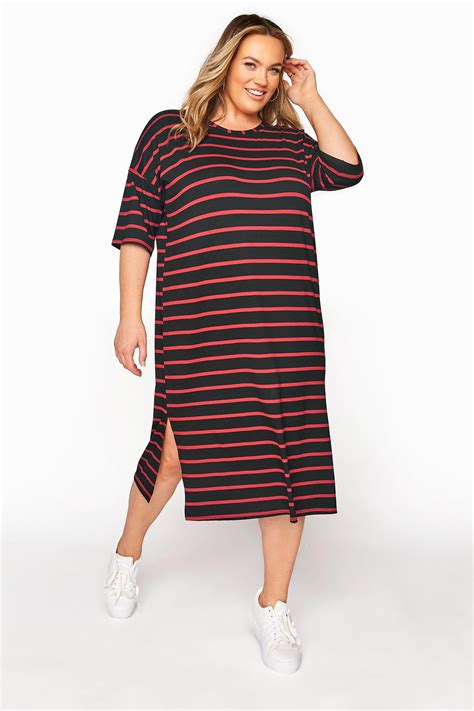 And Red Striped Oversized T Shirt Dress