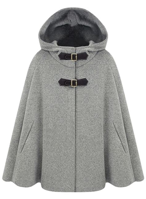 Womens Winter Wool Blend Hooded Pockets Cape Cloak Coat