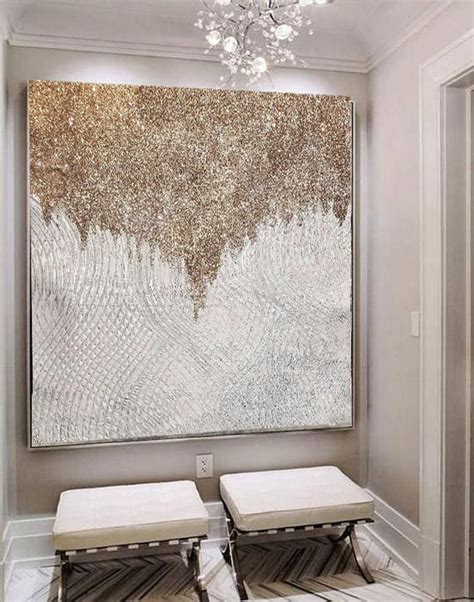 Large Shine Painting Gold Glitter Wall Art Living Room Extra Etsy